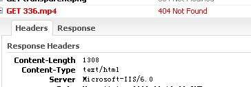 最近我遇到了这样的问题。在Windows2003下的Web项目中的MP4无法播放 - 每次单击播放时会生成404个错误， 如下所示。这个问题有点尴尬。因为此服务器上的其他文件可以正常实现，例如， XML， jpg， aspx， 等等。仅无法正常从服务器获取MP4文件。
